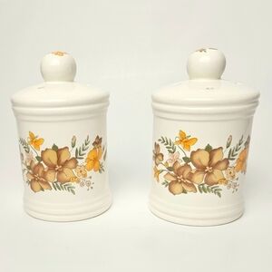 Vintage Japan Glazed Ceramic Canister Florals Salt and Pepper Shakers